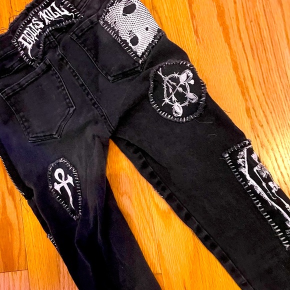 Women’s Black Dolls Kill Patchwork Punk Goth Skinny Jeans - Picture 13 of 13